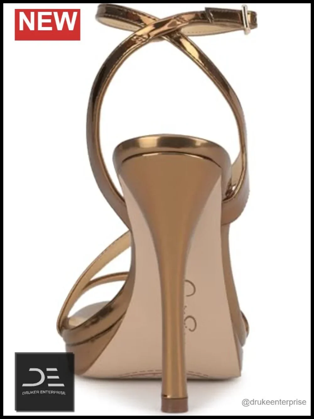 Faux Leather Stiletto Heel Sandals Ankle Strap Open Round Toe 4.5in